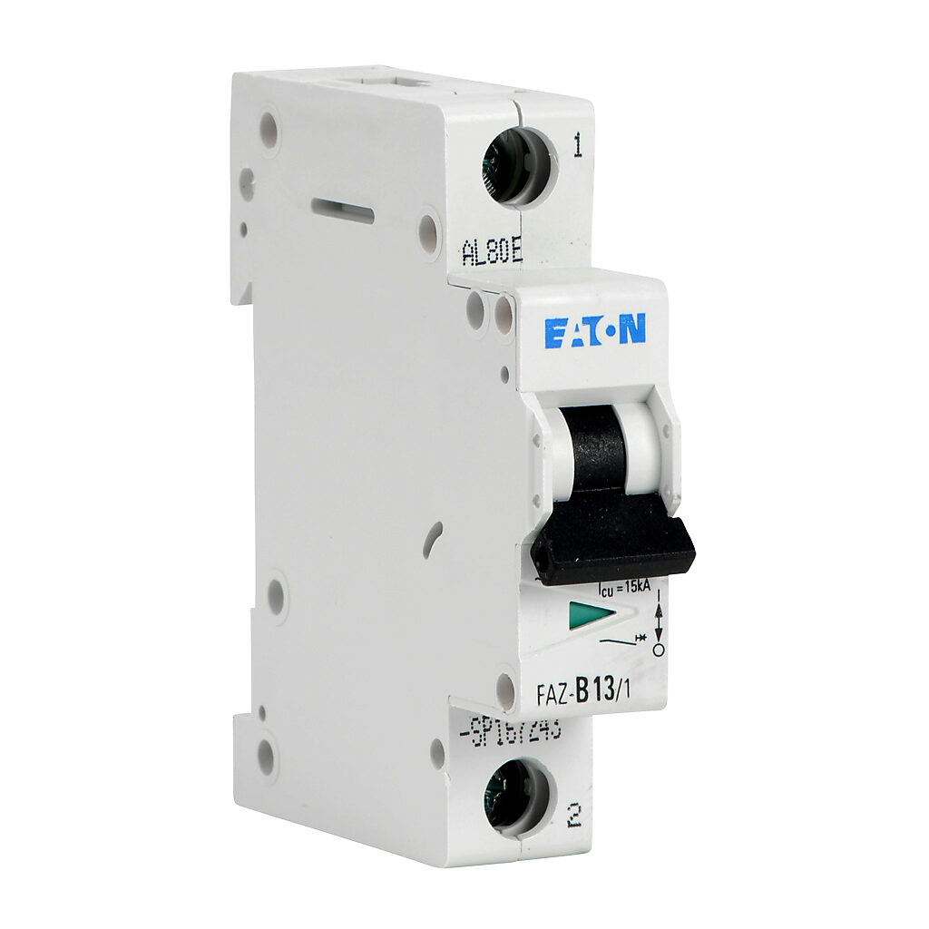 FAZ-B13-1-SP - Eaton miniature supplementary protector, 13A, 277 VAC/48 VDC, 1-pole, B curve, thermal magnetic, 10kA @ 277 VAC interrupting rating, 35mm DIN rail mount.