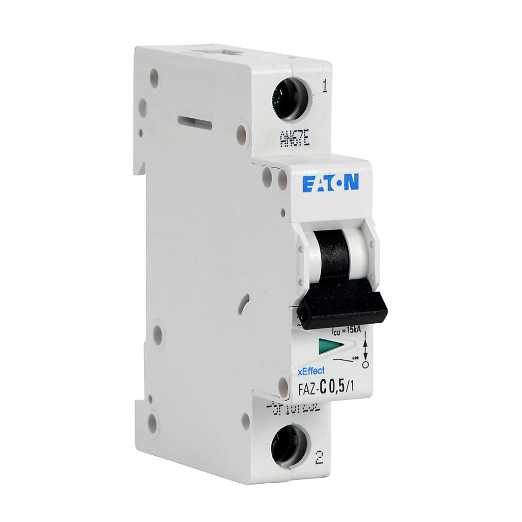 FAZ-C0P5-1-SP - Eaton miniature supplementary protector, 0.5A, 277 VAC/48 VDC, 1-pole, C curve, thermal magnetic, 10kA @ 277 VAC interrupting rating, 35mm DIN rail mount.