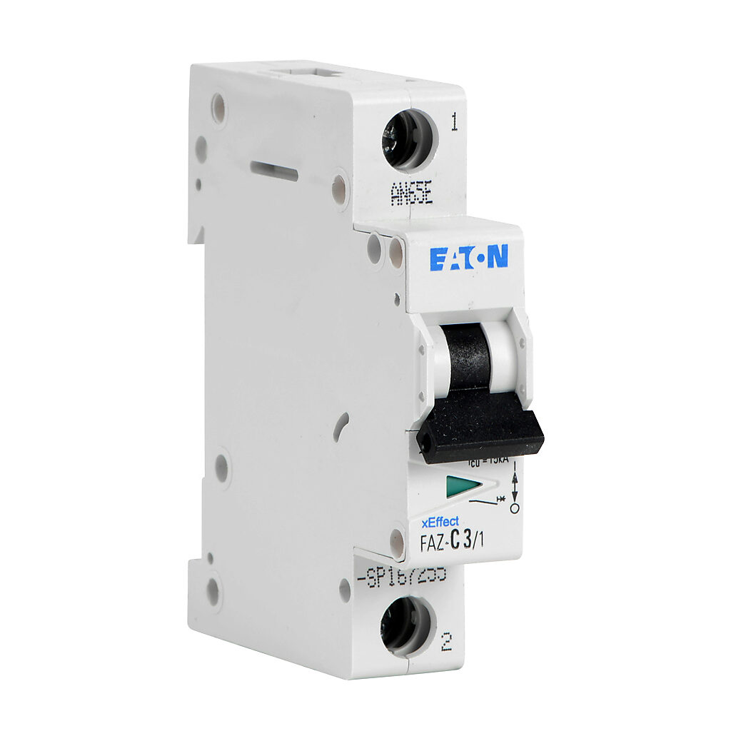 FAZ-C3-1-SP - Eaton miniature supplementary protector, 3A, 277 VAC/48 VDC, 1-pole, C curve, thermal magnetic, 10kA @ 277 VAC interrupting rating, 35mm DIN rail mount.