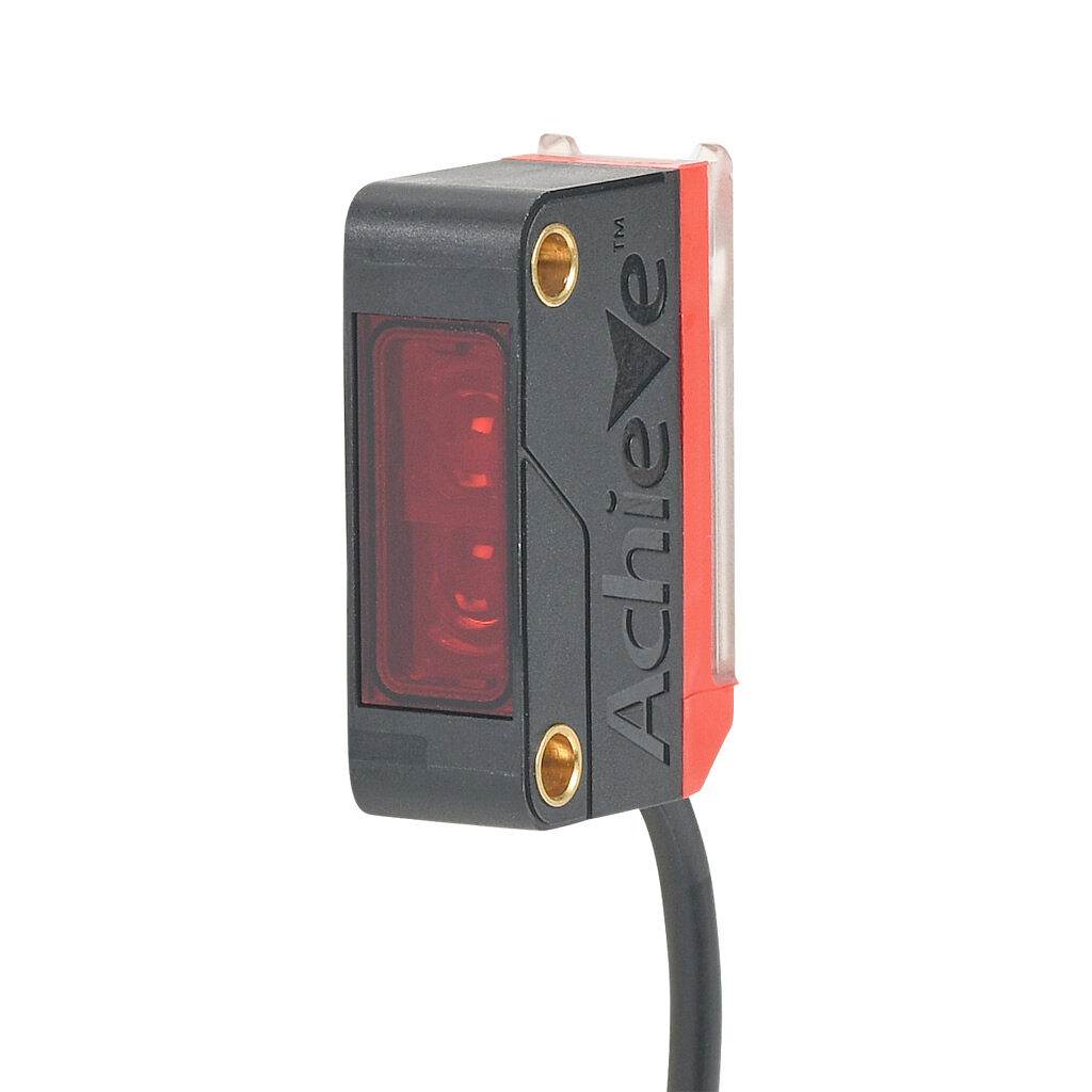 FBM-RG-0P-0A - AchieVe photoelectric sensor, rectangular, polarized retroreflective, visible red, 0.04-4m sensing distance, selectable light-on/dark-on, PNP, 3-wire, pigtail.