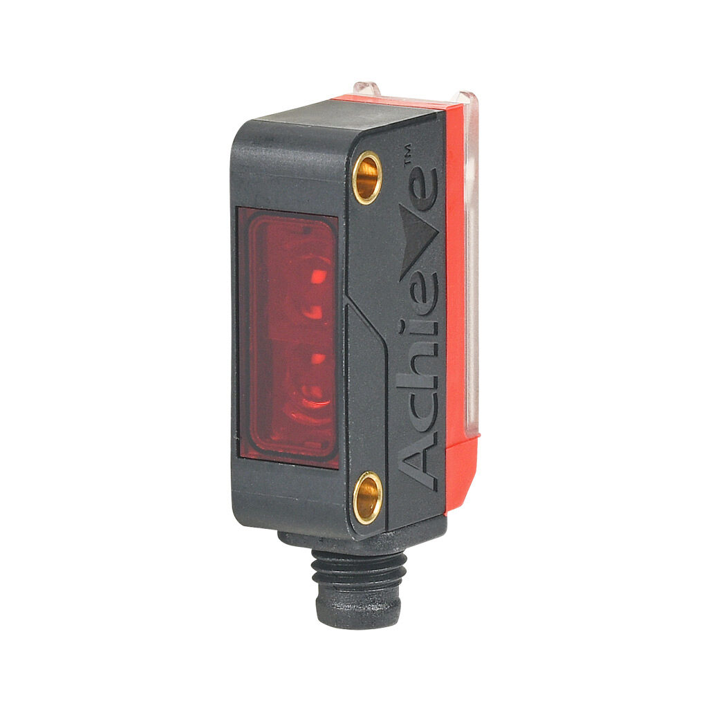 FBM-RP-0N-0F - AchieVe photoelectric sensor, rectangular, polarized retroreflective, visible red, 0.02-5m sensing distance, selectable light-on/dark-on, NPN, 3-wire, 4-pin M8 quick-disconnect.