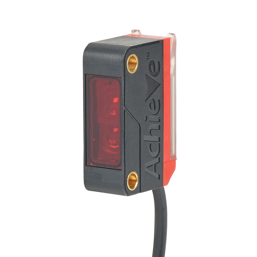 FBM-RP-0P-0A - AchieVe photoelectric sensor, rectangular, polarized retroreflective, visible red, 0.02-5m sensing distance, selectable light-on/dark-on, PNP, 3-wire, pigtail.