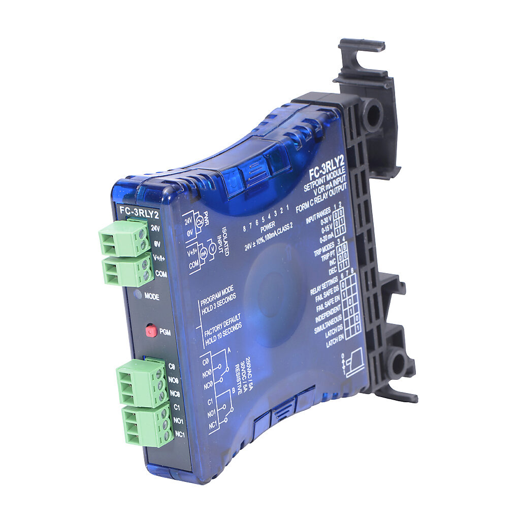 FC-3RLY2 - AutomationDirect limit alarm, current or voltage input, (2) SPDT relay output, 24 VAC/VDC operating voltage, 35mm DIN rail or panel mount, removable screw terminal block(s).