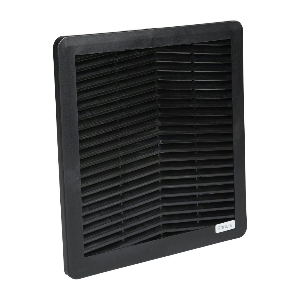 FF15N53 - Fandis Virdis series grille, side mount, G4 (coarse) filter mat, NEMA 3R, 8.78 x 8.78in enclosure cutout, RAL 9005 black.