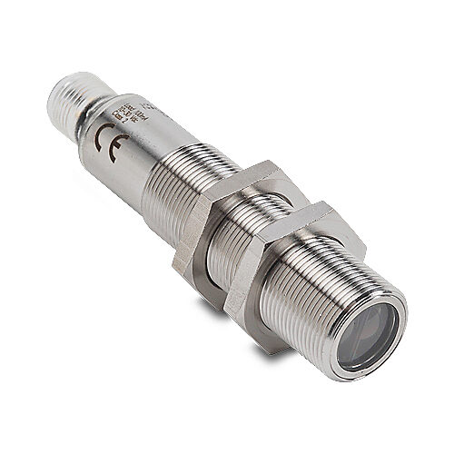 FFRS-0P-1E77 - AutomationDirect photoelectric sensor, tubular, threaded, background suppression, visible red, 60-100mm sensing distance, selectable light-on/dark-on, PNP, pushbutton, 18mm diameter x 82.5mm body, 316L stainless steel, 4-pin M12 qui...