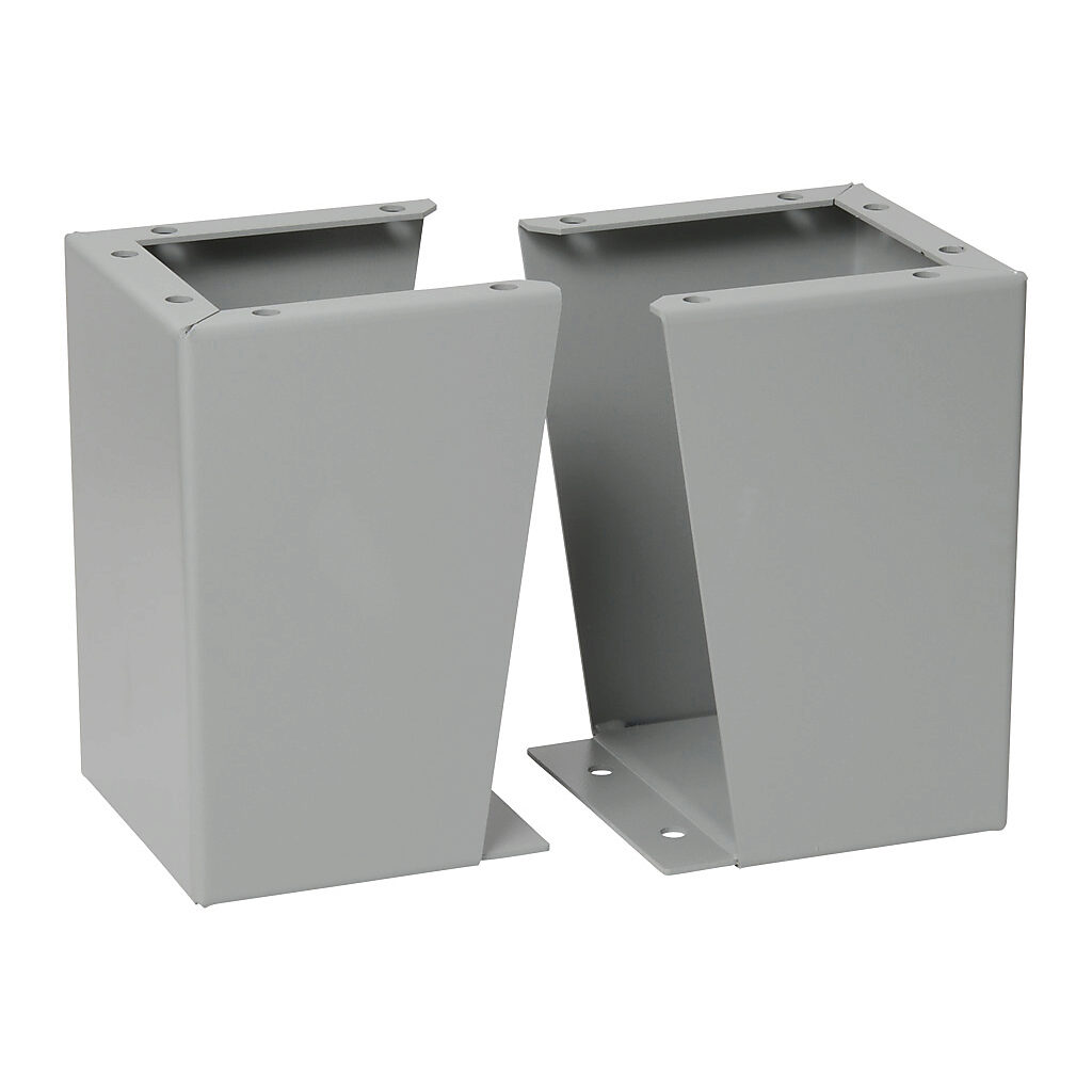 FK1208 - Wiegmann floor stand kit, 12in height, carbon steel, ANSI 61 gray, polyester powder finish. For use with 8in deep enclosures. Includes (2) floor stands and mounting hardware.