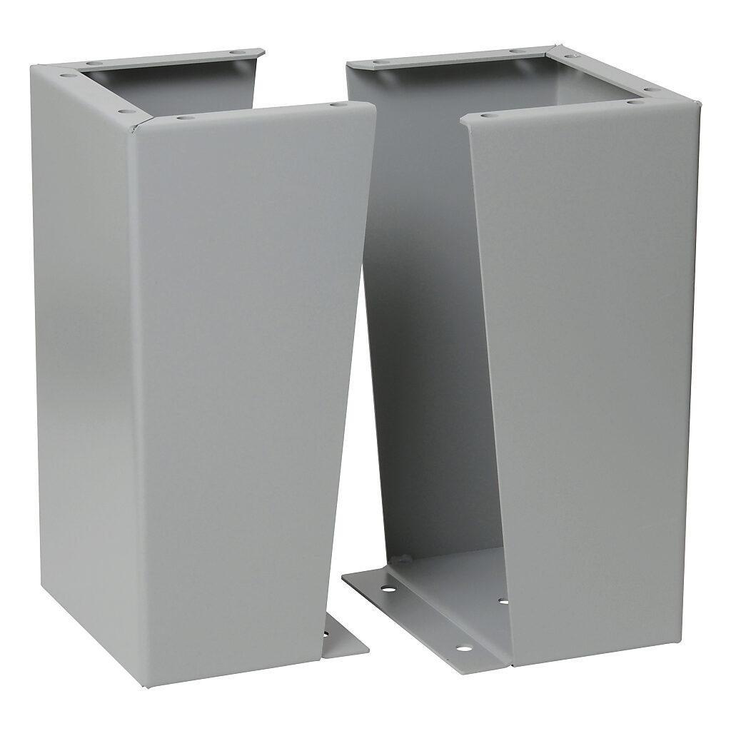 FK1810 - Wiegmann floor stand kit, 18in height, carbon steel, ANSI 61 gray, polyester powder finish. For use with 10in deep enclosures. Includes (2) floor stands and mounting hardware.