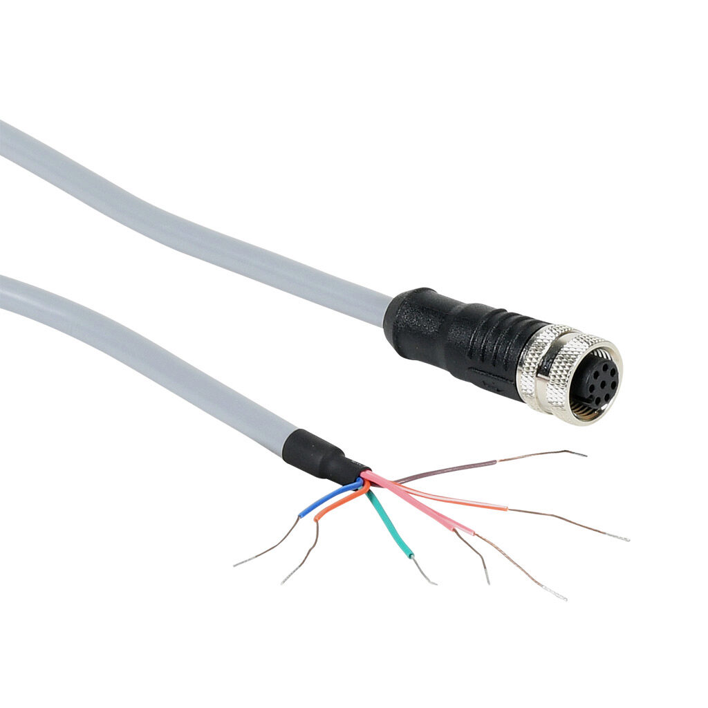 FLG-WE050 - ProSense connection cable, 8-pin M12 quick-disconnect to pigtail, PVC jacket, gray, 16.4ft/5m cable length. For use with ProSense light grid senders.