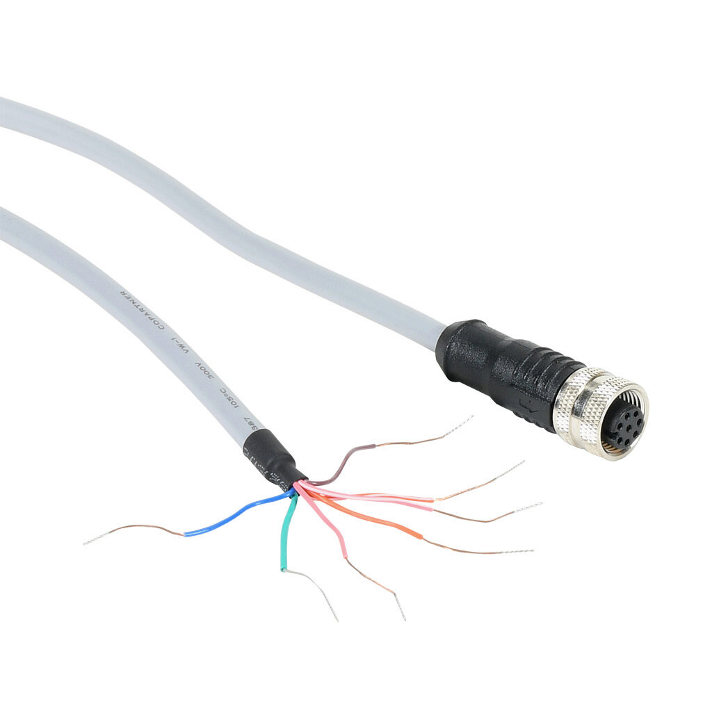 FLG-WE100 - ProSense connection cable, 8-pin M12 quick-disconnect to pigtail, PVC jacket, gray, 32.8ft/10m cable length. For use with ProSense light grid senders.