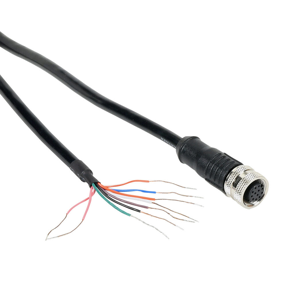 FLG-WR025 - ProSense connection cable, 12-pin M12 quick-disconnect to pigtail, PVC jacket, black, 8.2ft/2.5m cable length. For use with ProSense light grid receivers.