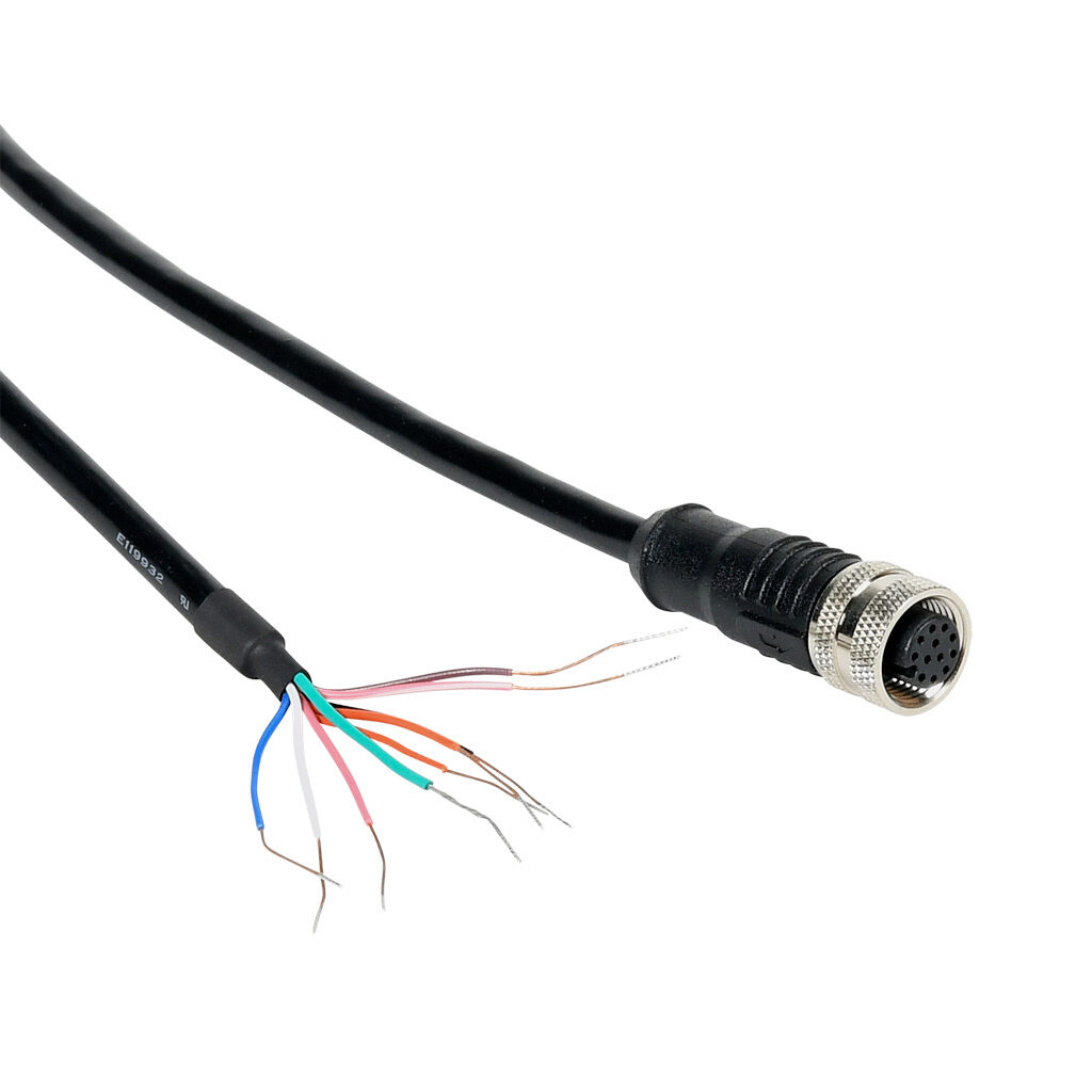 FLG-WR050 - ProSense connection cable, 12-pin M12 quick-disconnect to pigtail, PVC jacket, black, 16.4ft/5m cable length. For use with ProSense light grid receivers.