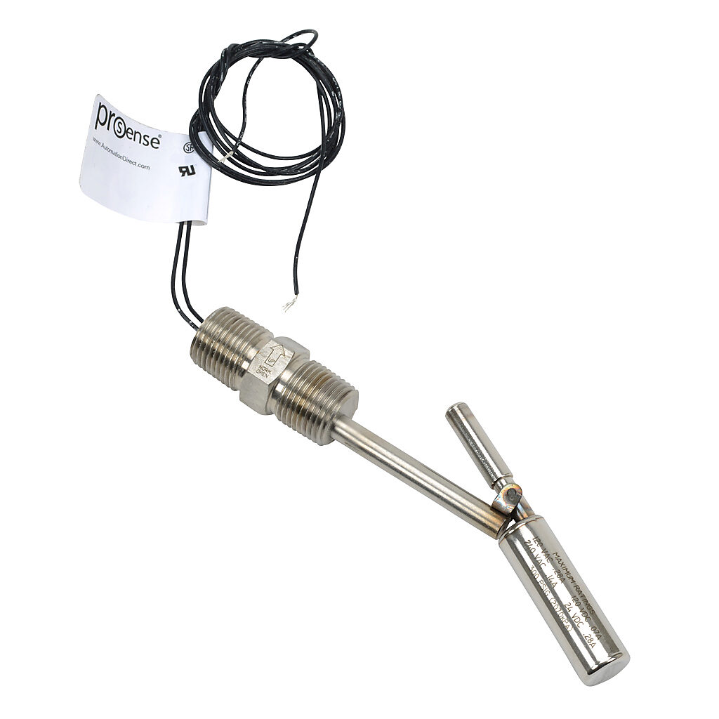 FLS-HM-200 - ProSense float liquid level switch, horizontal side mount, 4.6in insertion length, 0.63in diameter float, 316 stainless steel wetted parts, -40 to 392 deg F, dual 1/2in male NPT process connection, SPST reed switch, N.O./N.C. selectable.