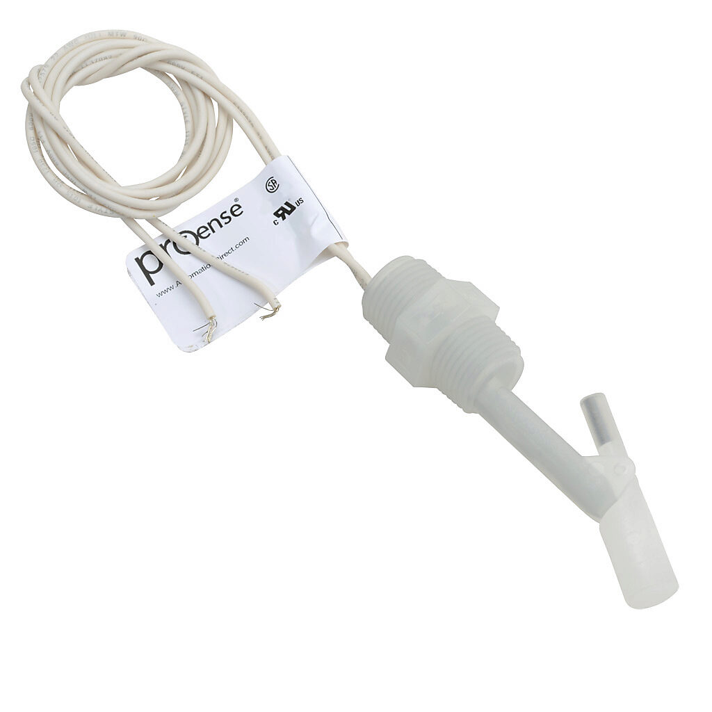 FLS-HS-100 - ProSense float liquid level switch, horizontal side mount, 2.75in insertion length, 0.65in diameter float, polypropylene wetted parts, -40 to 221 deg F, dual 1/2in male NPT process connection, SPST reed switch, N.O./N.C. selectable.