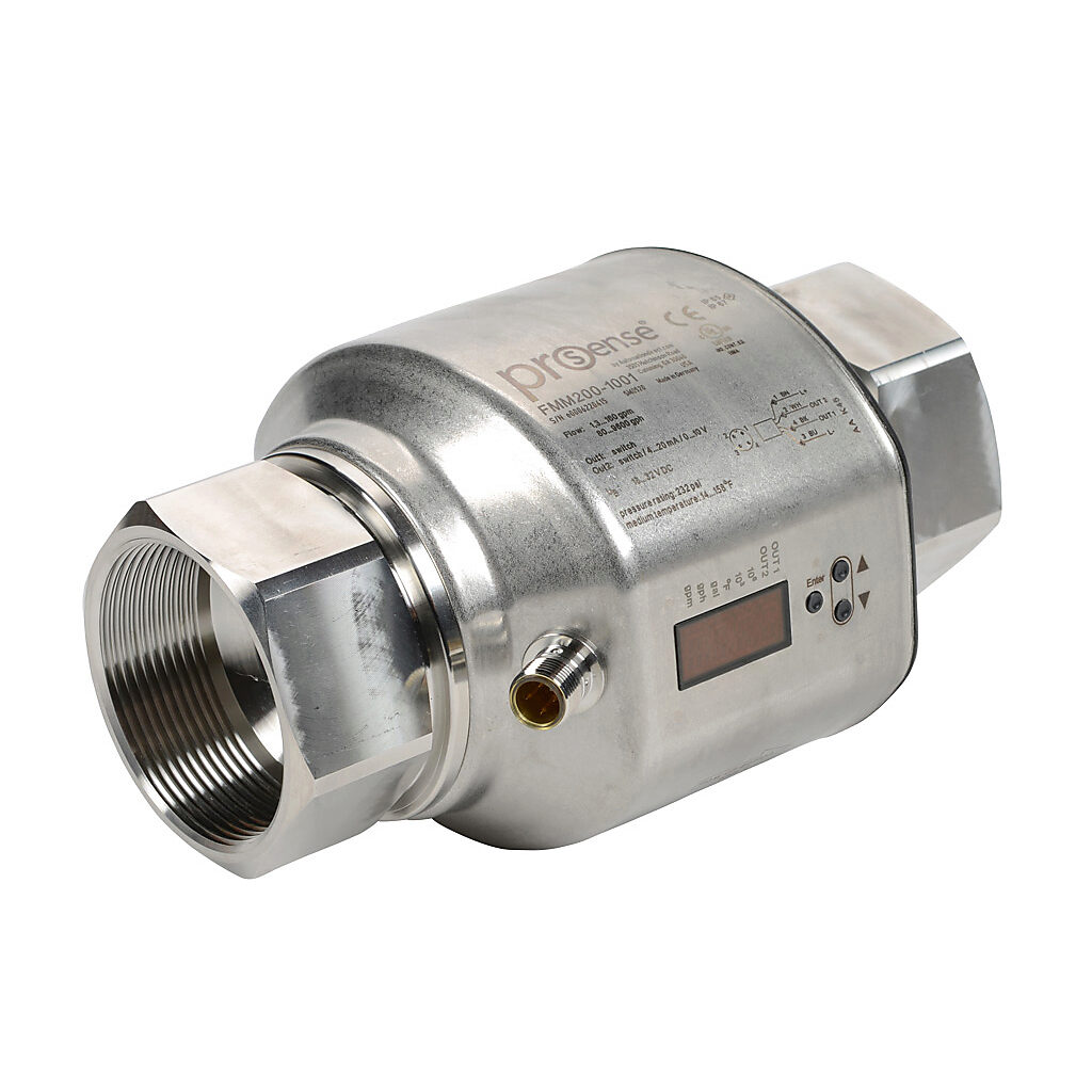FMM200-1001 - ProSense liquid flow meter, magnetic-inductive, 2in female NPT, 0 to 160 GPM, -4 to 176 deg F, 0.02 to 80,000,000 gallons, Output: switch, pulse or frequency, Output 2: switch, analog or reset input, FKM seal(s).