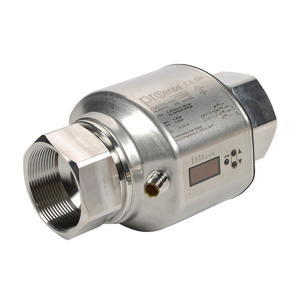 FMM200-1002 - ProSense liquid flow meter, magnetic-inductive, 2in female NPT, 0 to 158.5 GPM, -4 to 176 deg F, Output: analog, Output 2: analog, FKM seal(s).