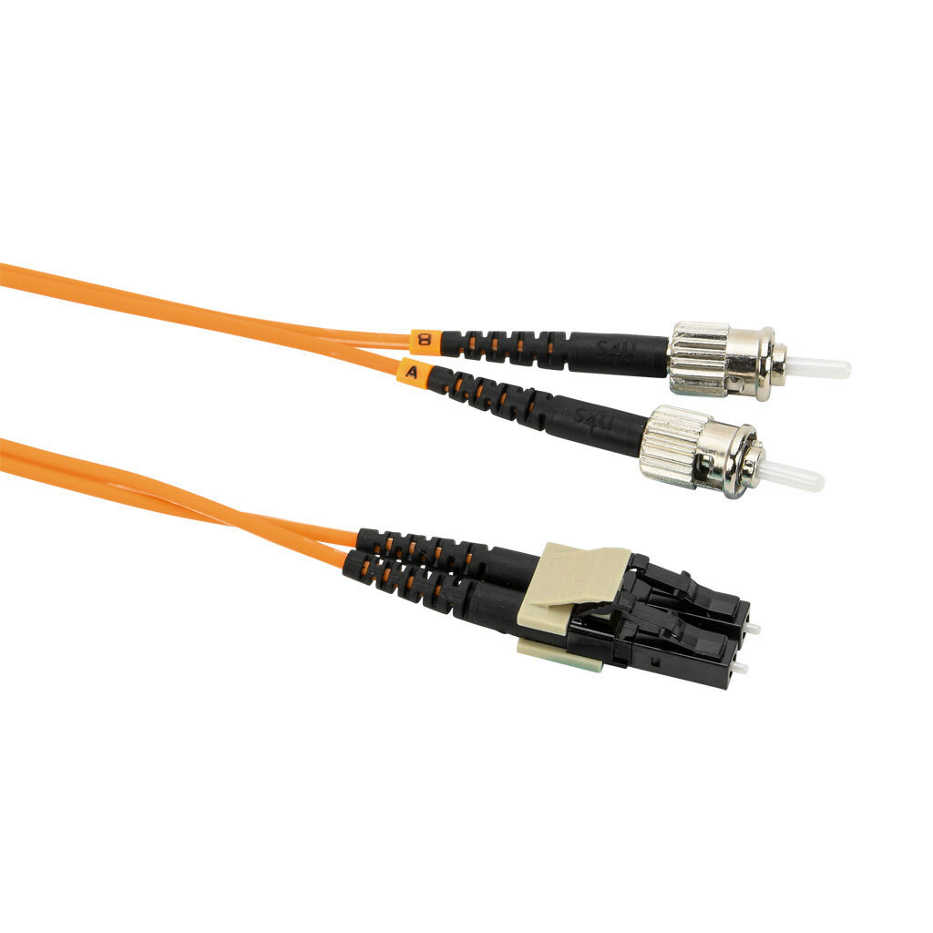 FOM-OM1-LCST-003 - AchieVe OM1 multi-mode fiber optic Ethernet patch cable, LC duplex to ST duplex, 9.8ft/3m cable length, orange. For use with 10/100/1000 Mbps networks.