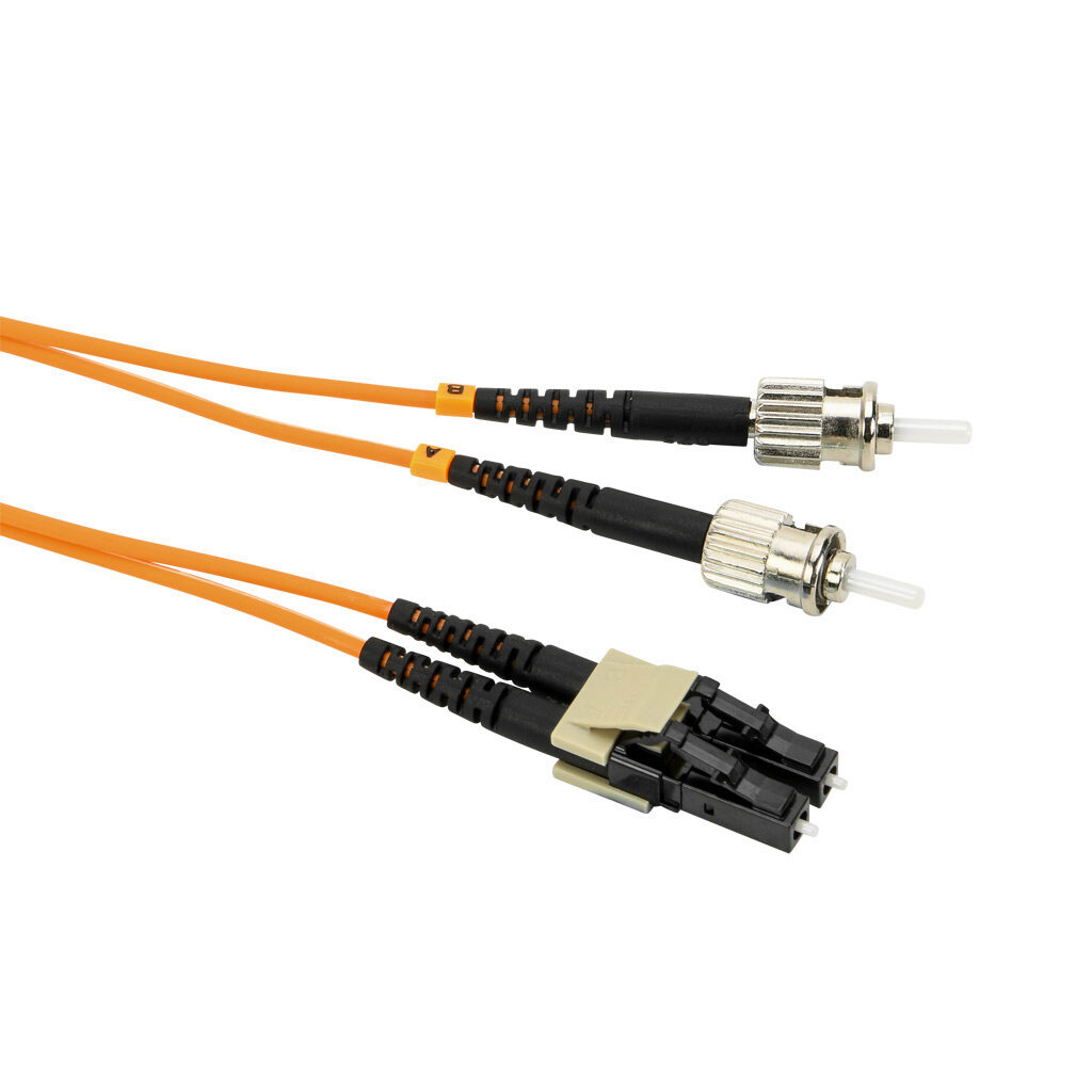FOM-OM1-LCST-005 - AchieVe OM1 multi-mode fiber optic Ethernet patch cable, LC duplex to ST duplex, 16.4ft/5m cable length, orange. For use with 10/100/1000 Mbps networks.