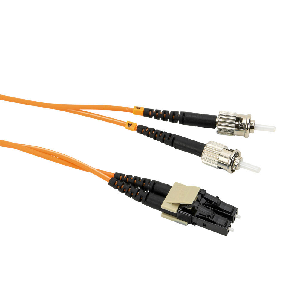 FOM-OM1-LCST-010 - AchieVe OM1 multi-mode fiber optic Ethernet patch cable, LC duplex to ST duplex, 32.8ft/10m cable length, orange. For use with 10/100/1000 Mbps networks.