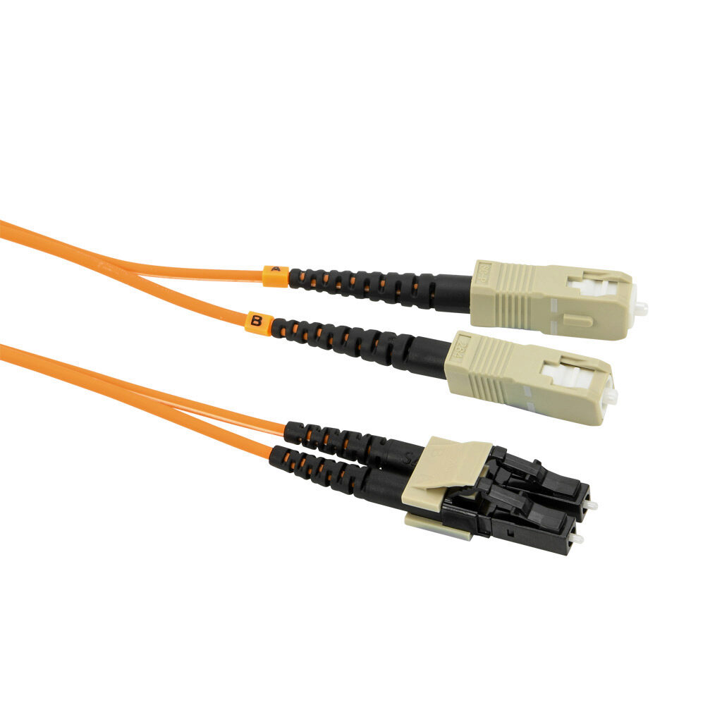 FOM-OM1-SCLC-010 - AchieVe OM1 multi-mode fiber optic Ethernet patch cable, SC duplex to LC duplex, 32.8ft/10m cable length, orange. For use with 10/100/1000 Mbps networks.