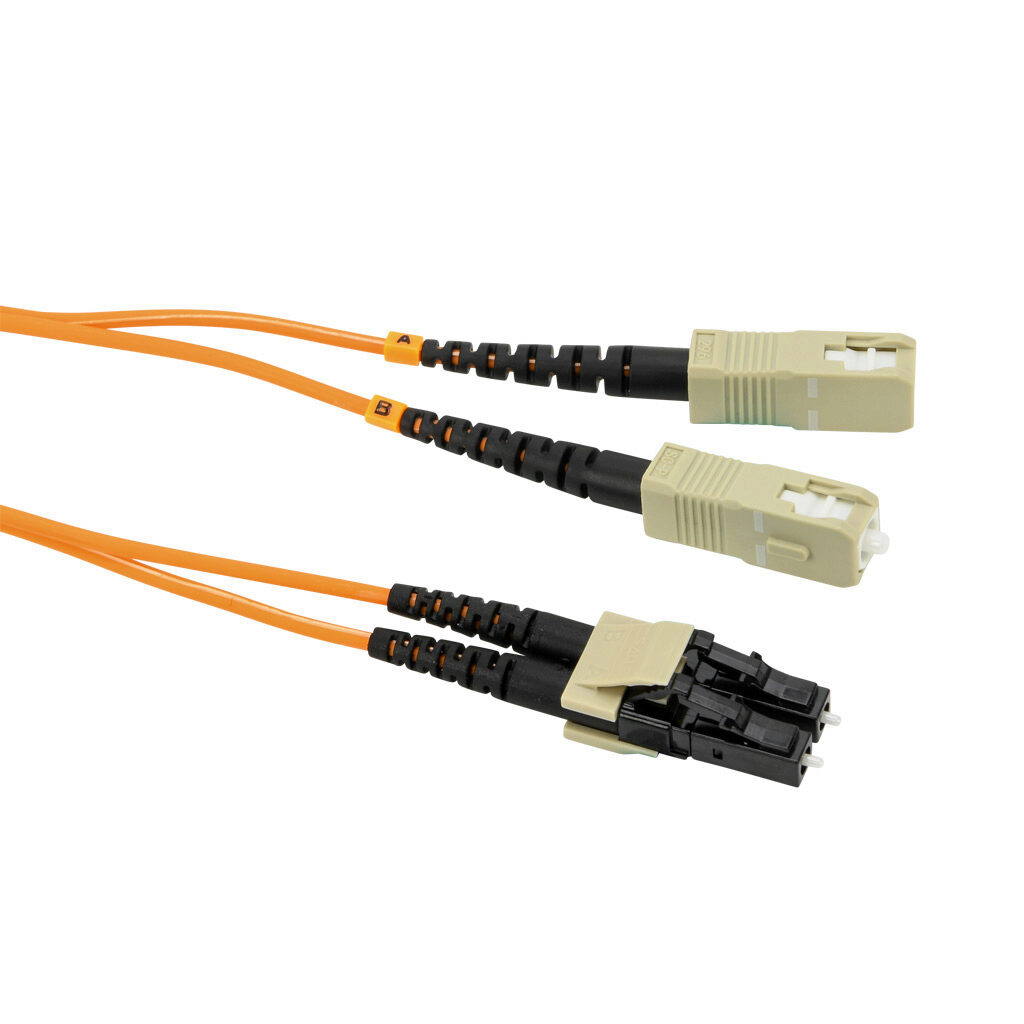FOM-OM2-SCLC-001 - AchieVe OM2 multi-mode fiber optic Ethernet patch cable, SC duplex to LC duplex, 3.2ft/1m cable length, orange. For use with 1/10 Gbps networks.