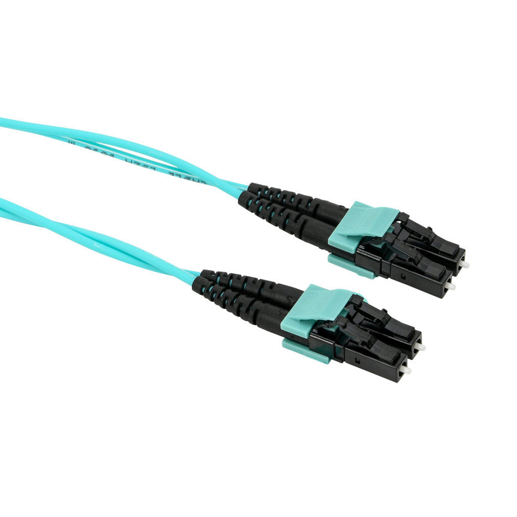 FOM-OM3-LCLC-001 - AchieVe OM3 multi-mode fiber optic Ethernet patch cable, LC duplex to LC duplex, 3.2ft/1m cable length, aqua. For use with 1/10 Gbps networks.