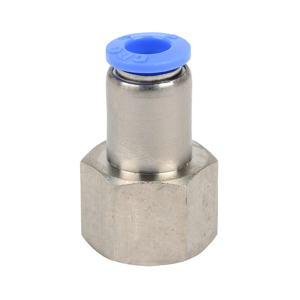 FS6M-14R - NITRA pneumatic push-to-connect fitting, straight, nickel-plated brass body, nickel-plated brass threads, (1) R1/4 female BSPT to (1) 6mm push-to-connect. Package of 5.