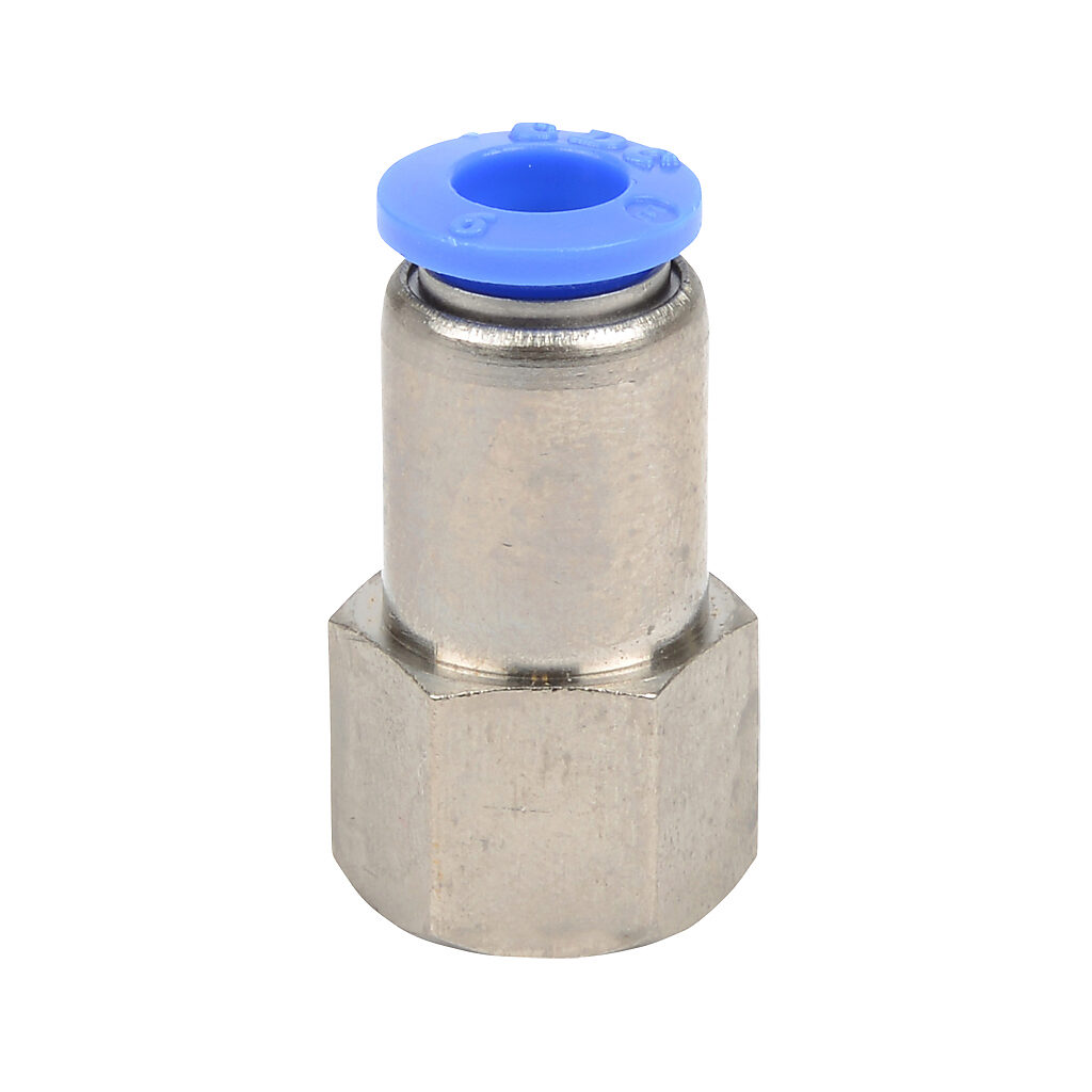 FS6M-18R - NITRA pneumatic push-to-connect fitting, straight, nickel-plated brass body, nickel-plated brass threads, (1) R1/8 female BSPT to (1) 6mm push-to-connect. Package of 5.