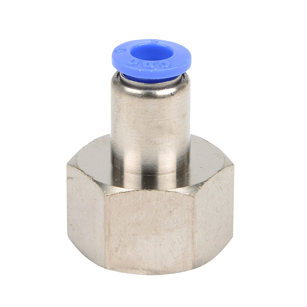 FS6M-38R - NITRA pneumatic push-to-connect fitting, straight, nickel-plated brass body, nickel-plated brass threads, (1) R3/8 female BSPT to (1) 6mm push-to-connect. Package of 5.