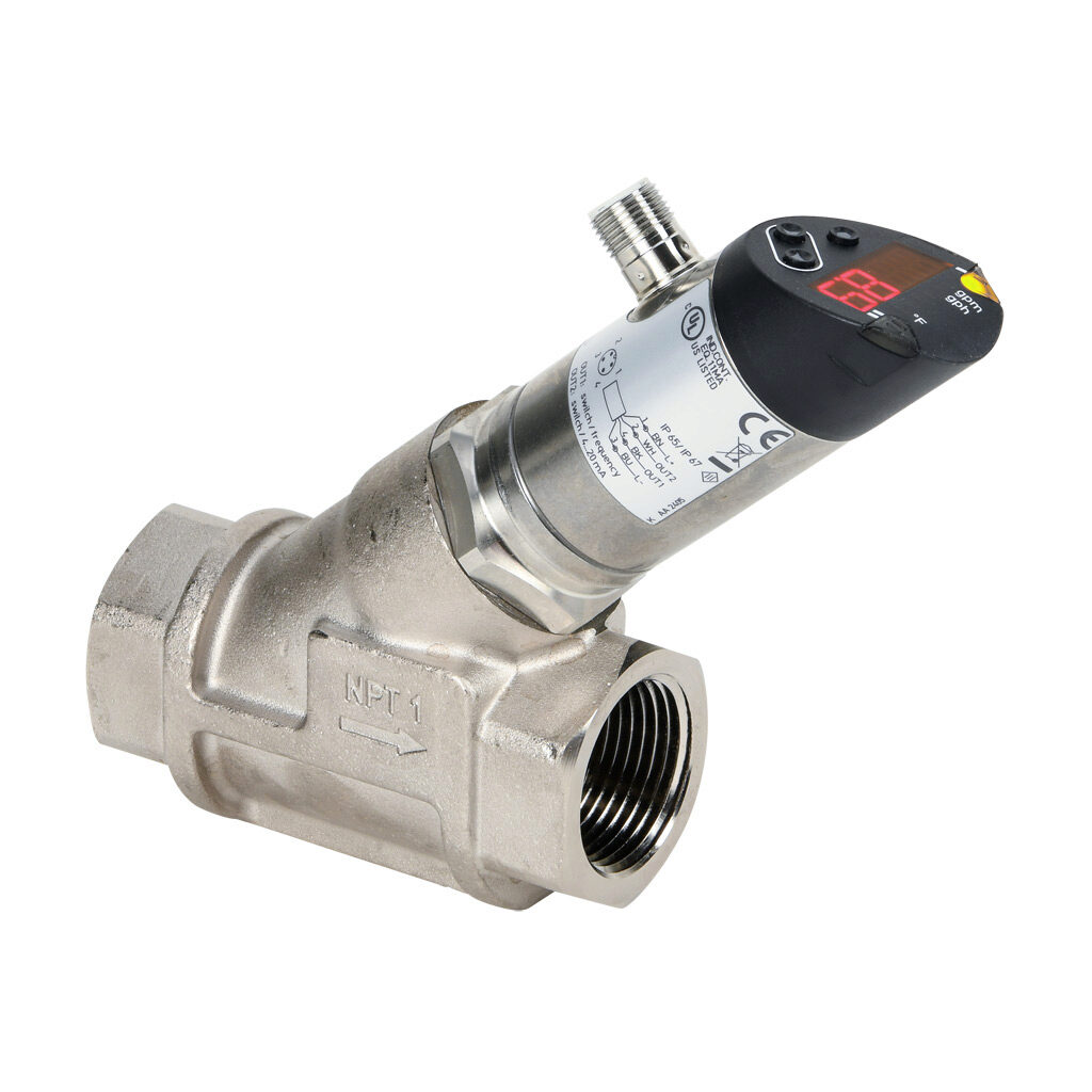 FSC1-00-42-27H - ProSense liquid digital flow sensor, spring-supported piston, 1in female NPT process connection, 0 to 27 GPM, 14 to 212 deg F, Output: switch or frequency, Output 2: switch or current, 18-30 VDC operating voltage.