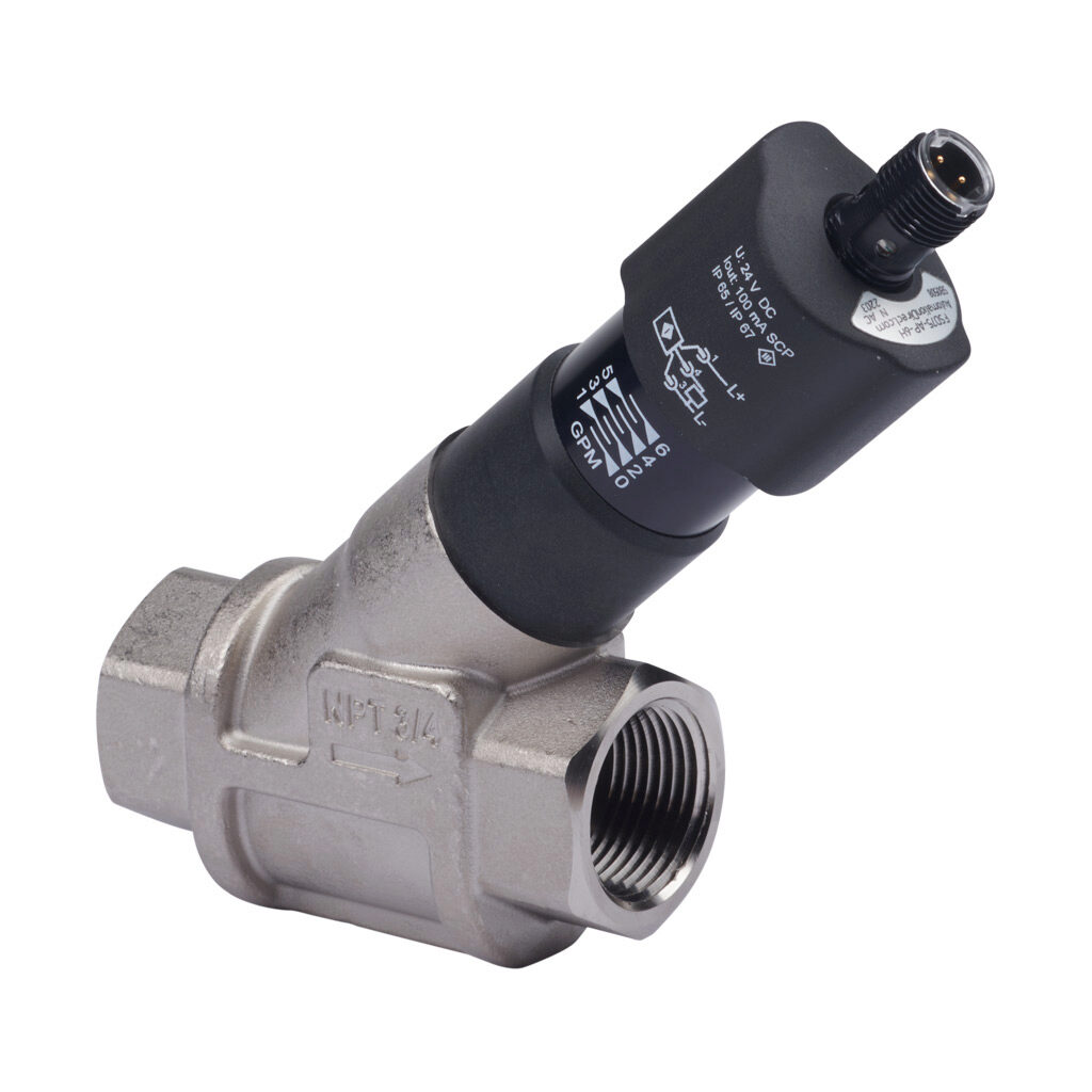 FSD75-AP-6H - ProSense liquid flow switch, spring-supported piston, 3/4in female NPT process connection, 0.26 to 6.6 GPM, Output: switch PNP, N.O., 20.4 to 26.4 VDC operating voltage.