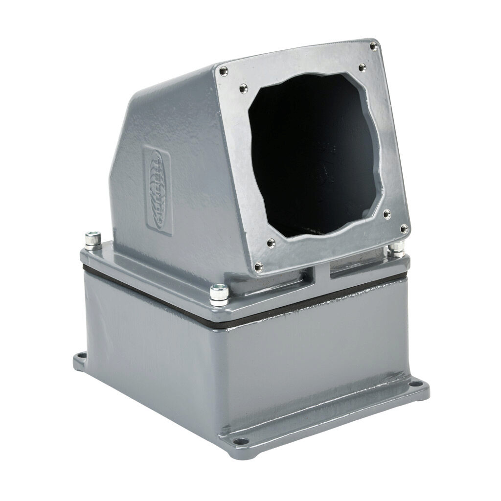 FW60100A - Bryant four-way back box, (1) 1-1/2in female NPT conduit entries, cast aluminum housing, gray. For use with Bryant 60A and 100A devices. Requires AP60 adapter plate for 60A devices or AP100 adapter plate for 100A devices.