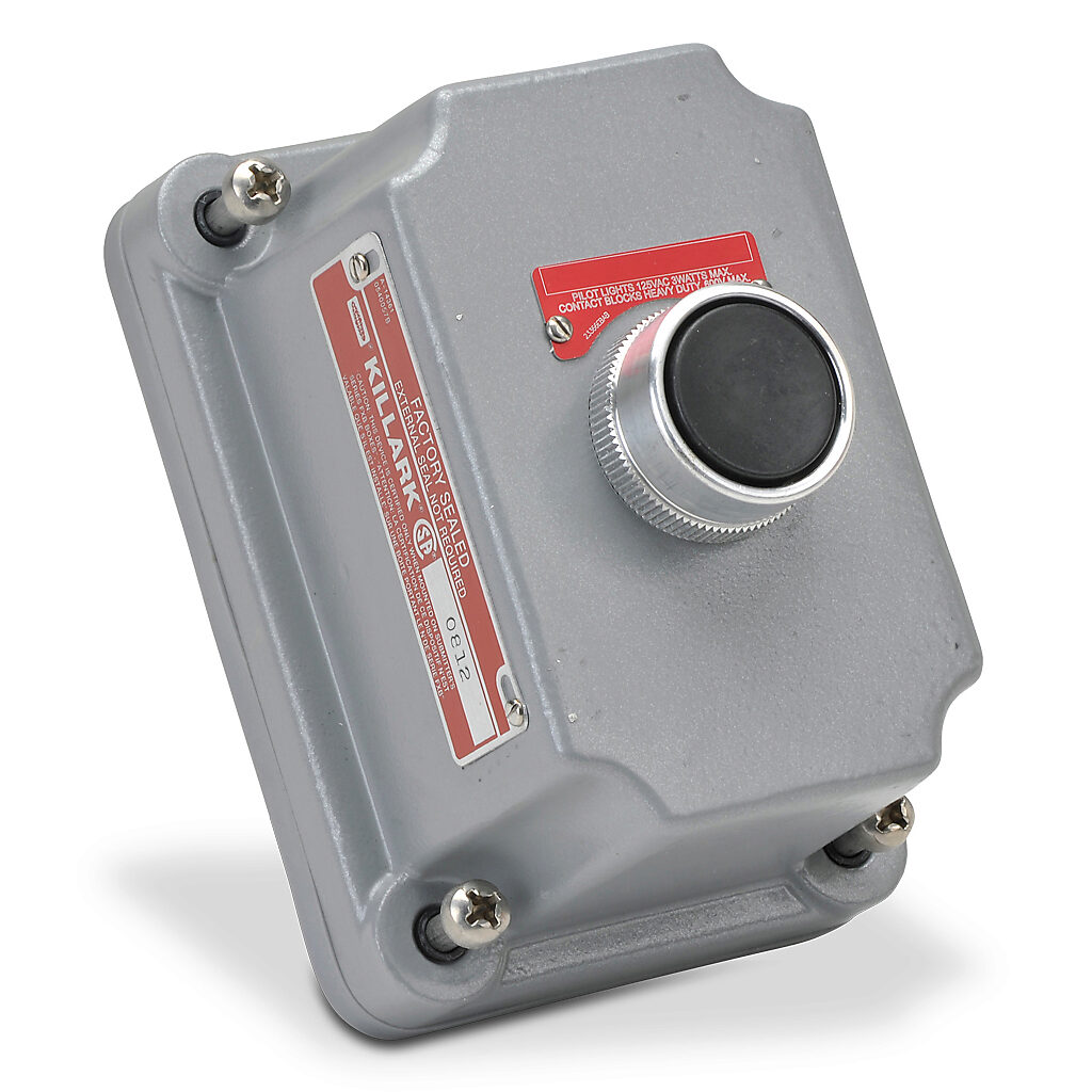FXCS-0B3 - Killark control station cover assembly, hazardous location rated, factory sealed, (1) pushbutton, black, momentary, (1) N.O./(1) N.C. contact(s), blank legend plate(s).