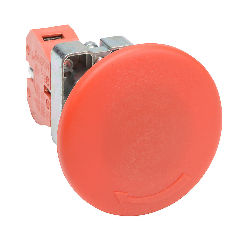 GCX1136 - AutomationDirect emergency stop pushbutton, IP65, 22mm, twist-to-release, (1) N.C. contact(s), metal base, metal bezel, Operator: red, mushroom, 60mm, round, plastic.