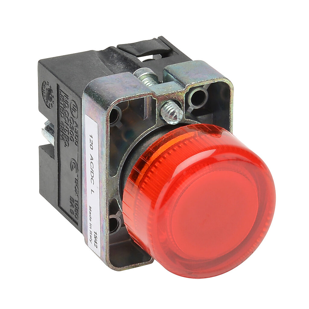 GCX1231-120L - AutomationDirect LED indicating light, permanent light function, IP65, 22mm, red, 30mm, round, metal base, 120 VAC/VDC, full voltage.