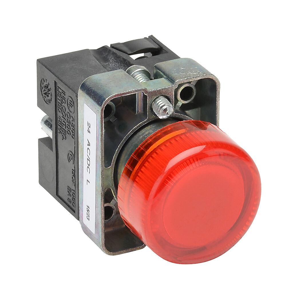 GCX1231-24L - AutomationDirect LED indicating light, permanent light function, IP65, 22mm, red, 30mm, round, metal base, 24 VAC/VDC, full voltage.