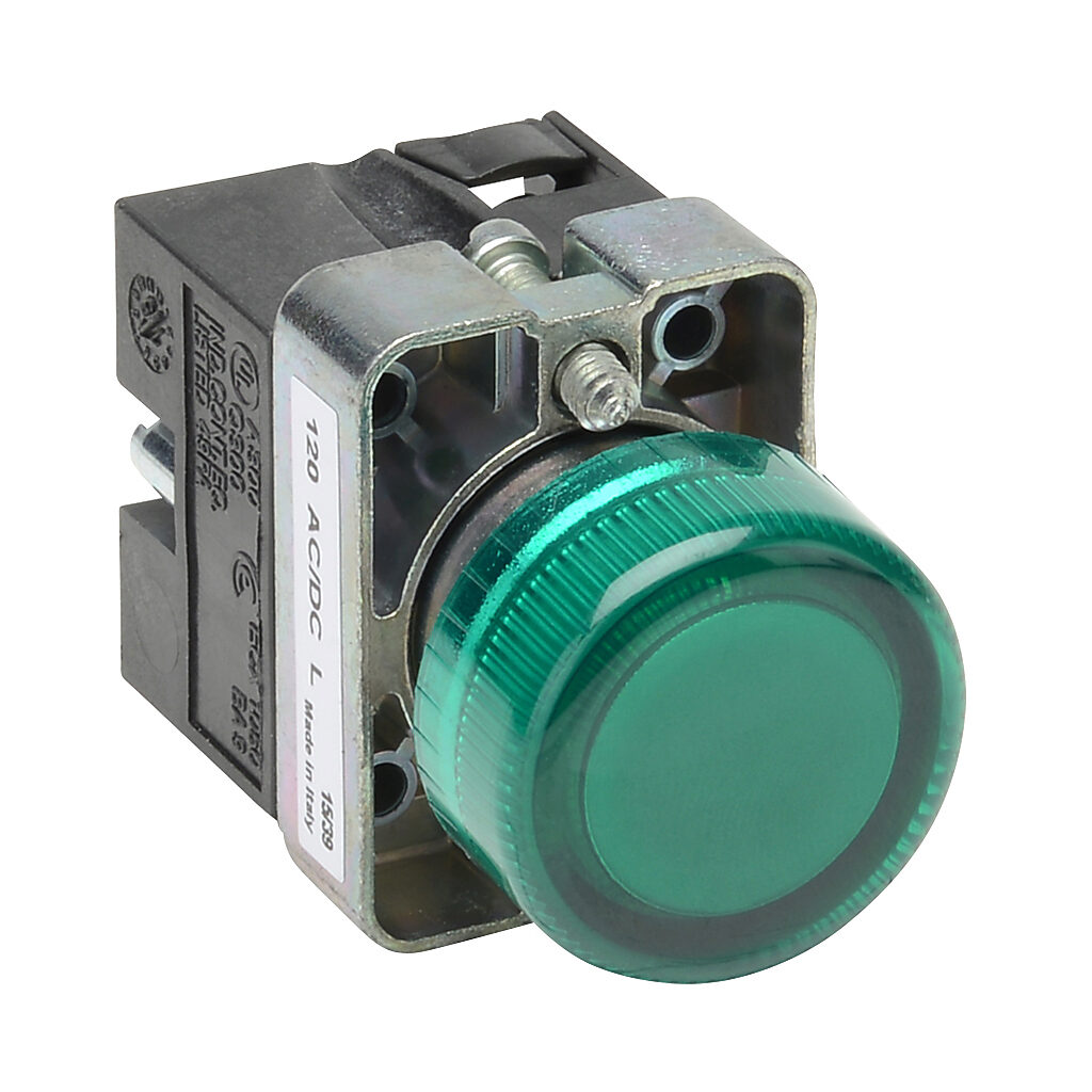 GCX1232-120L - AutomationDirect LED indicating light, permanent light function, IP65, 22mm, green, 30mm, round, metal base, 120 VAC/VDC, full voltage.