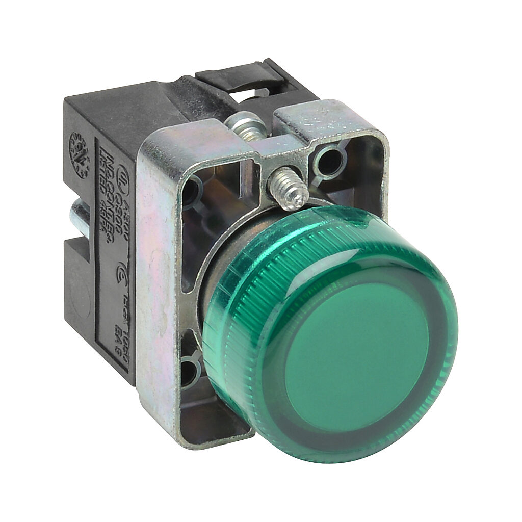 GCX1232-24L - AutomationDirect LED indicating light, permanent light function, IP65, 22mm, green, 30mm, round, metal base, 24 VAC/VDC, full voltage.