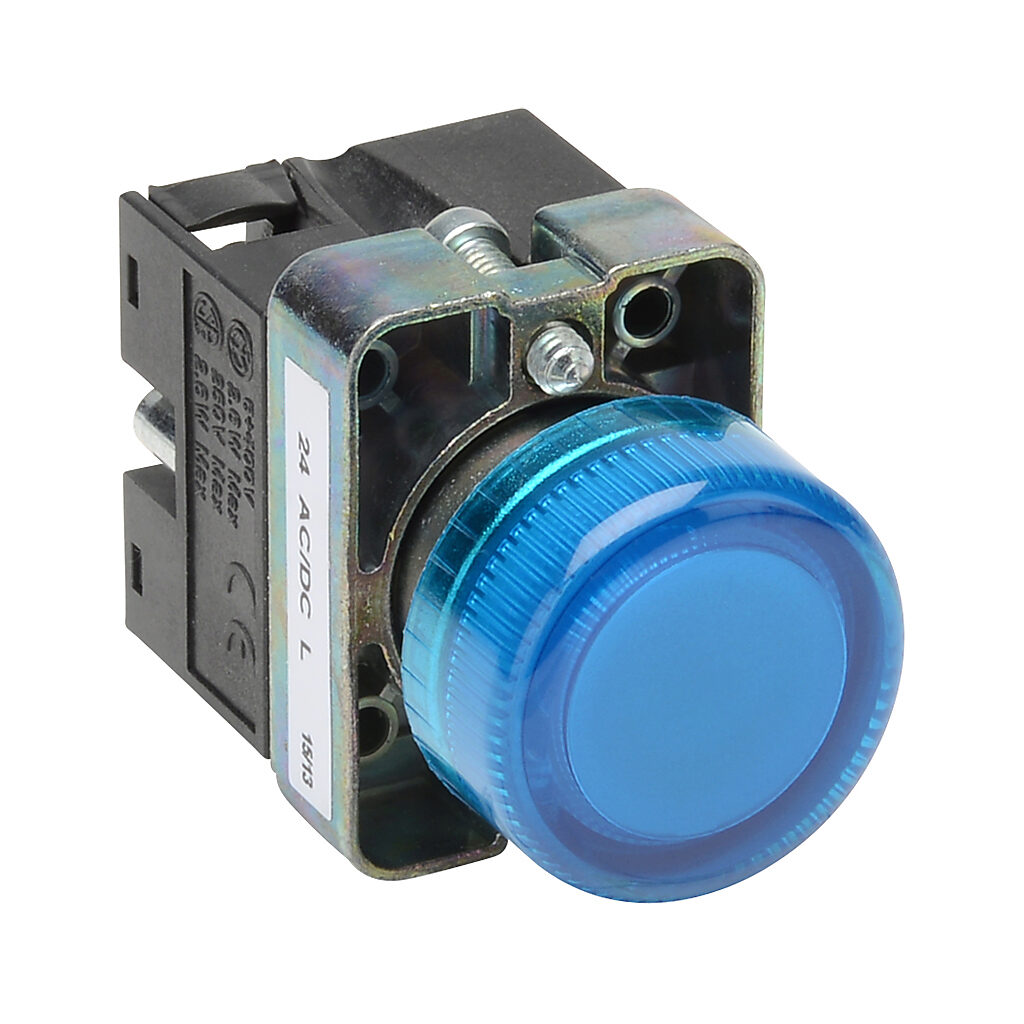 GCX1234-24L - AutomationDirect LED indicating light, permanent light function, IP65, 22mm, blue, 30mm, round, metal base, 24 VAC/VDC, full voltage.