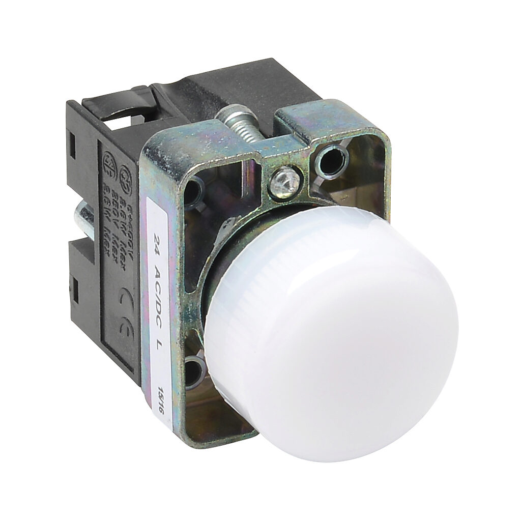 GCX1236-24L - AutomationDirect LED indicating light, permanent light function, IP65, 22mm, white, 30mm, round, metal base, 24 VAC/VDC, full voltage.