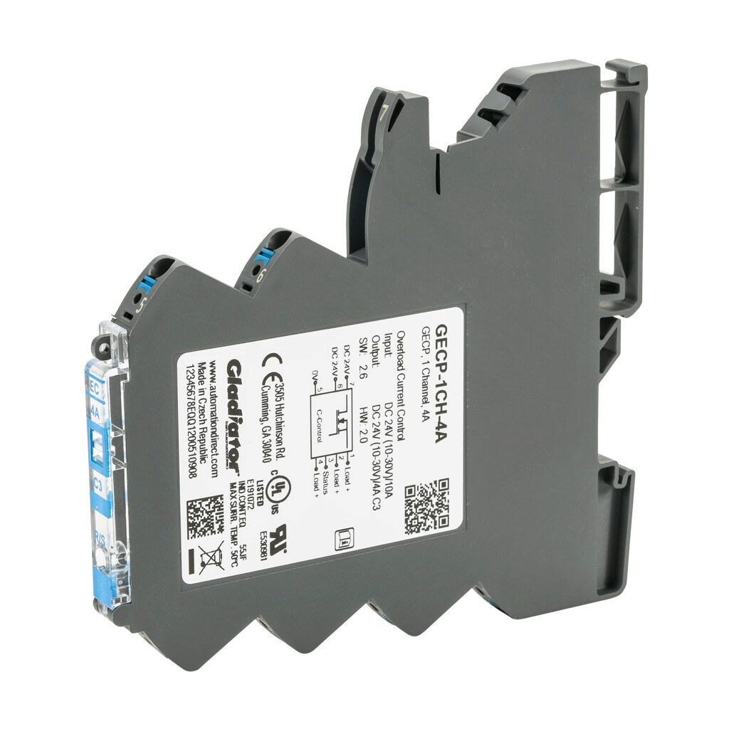 GECP-1CH-4A - Gladiator GECP series electronic circuit protector, 4A, 12/24 VDC, 1 channel(s), slow 1 curve, 35mm DIN rail mount.