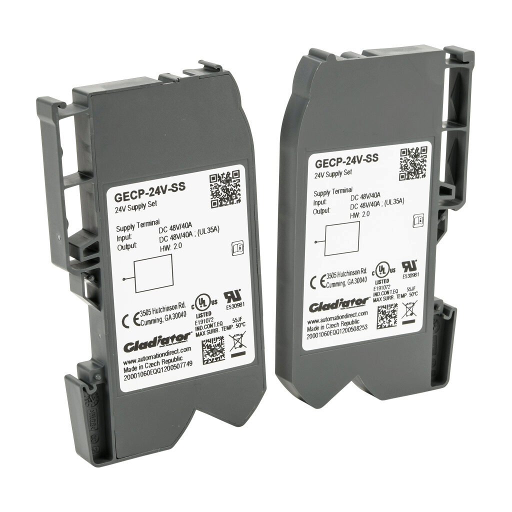 GECP-24V-SS - Gladiator supply terminal, 40A, 24 VDC operating voltage. For use with Gladiator GECP series circuit protectors. End block included.