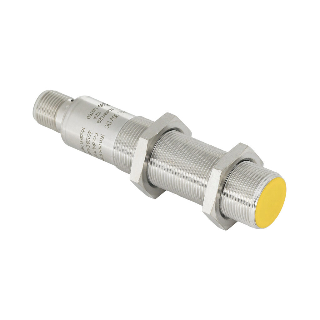 GG851S - ifm efector inductive proximity sensor, tubular, 18mm diameter x 86.5mm body, bronze-plated brass housing, PNP, (1) pair OSSD, >10mm enable zone, flush, IP65 IP67, 4-pin M12 quick-disconnect.