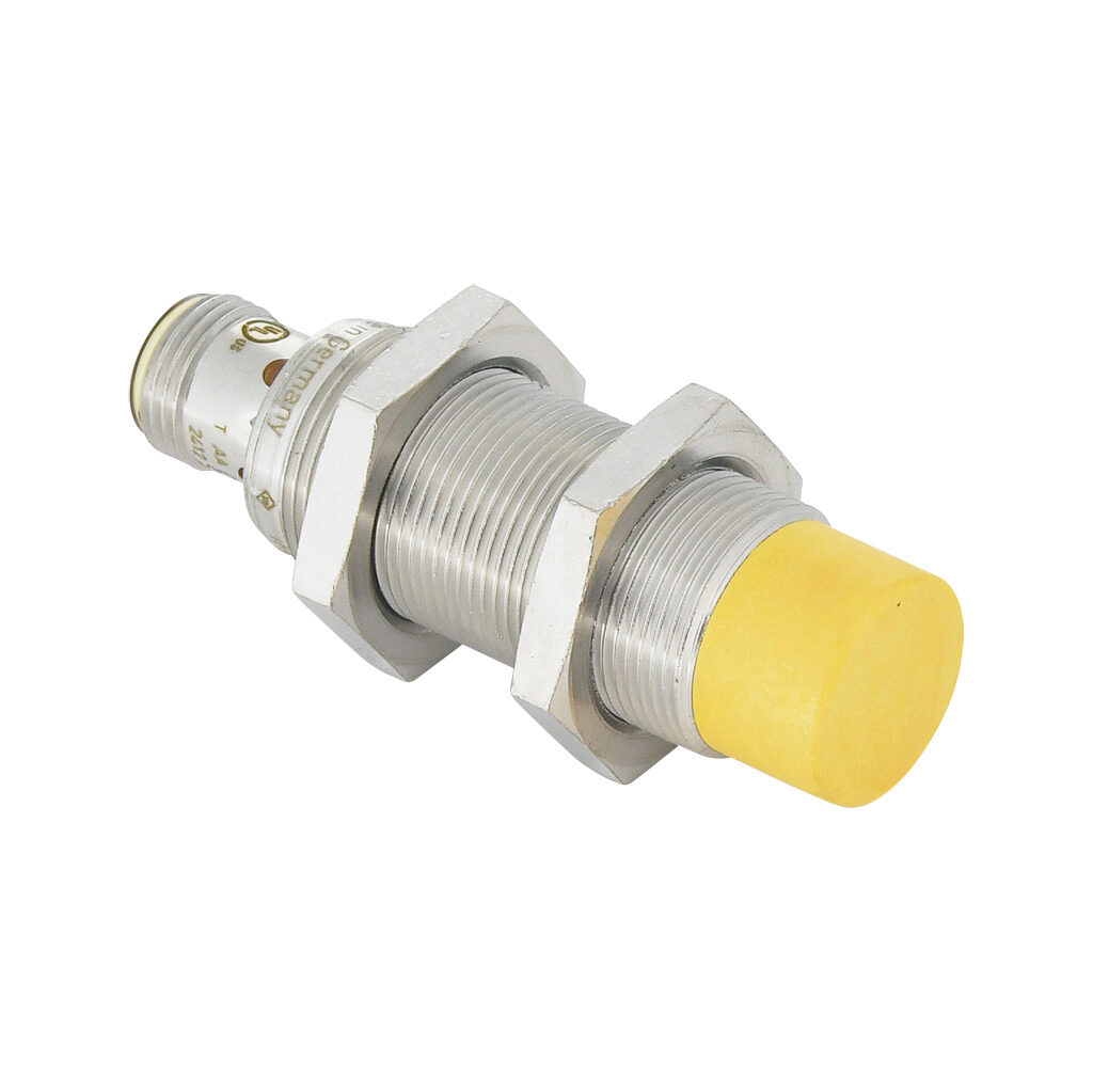 GG854S - ifm efector inductive proximity sensor, tubular, 18mm diameter x 60mm body, bronze-plated brass housing, PNP, (1) pair OSSD, >11.5mm enable zone, non-flush, IP65 IP67 IP68 IP69K, 4-pin M12 quick-disconnect.