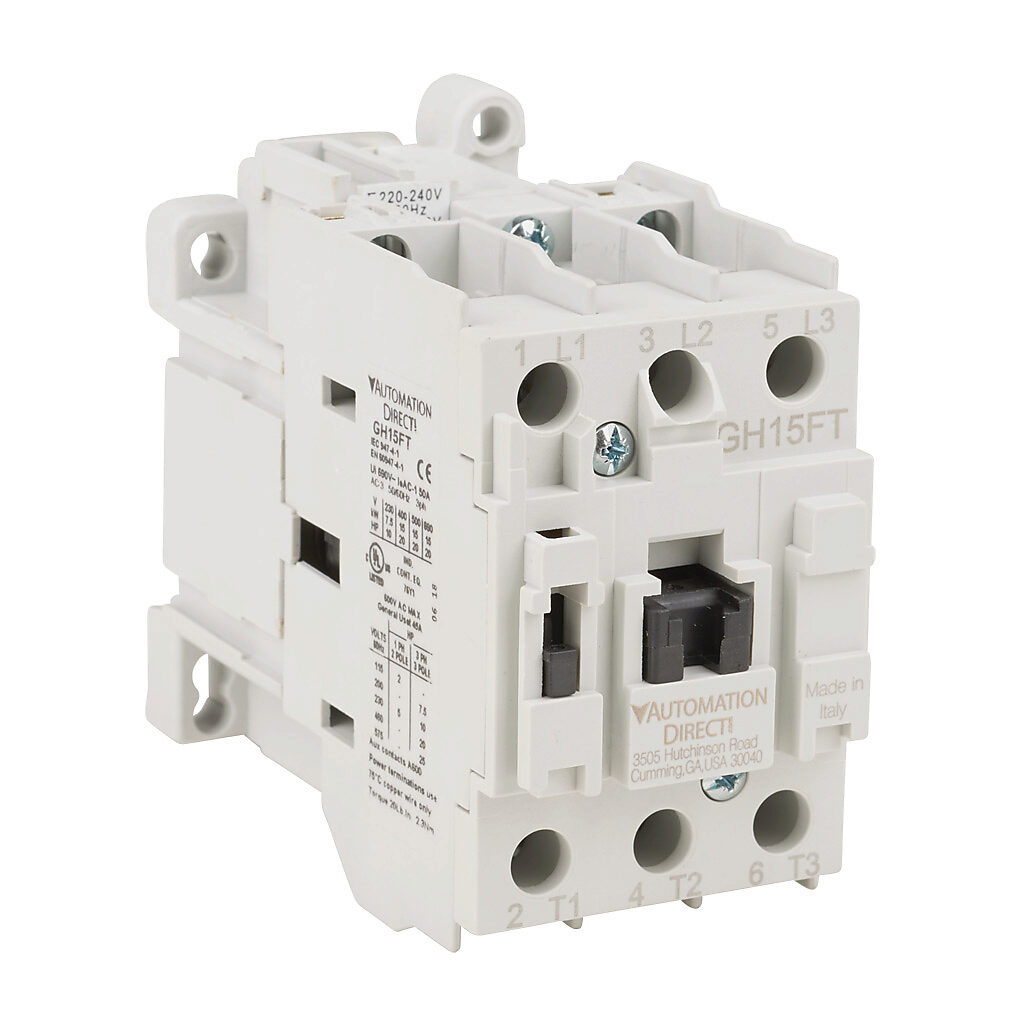 GH15FT-3-00B - AutomationDirect GH15 series IEC contactor, 32A, (3) N.O. power poles, 240 VAC (60Hz)/220 VAC (50Hz) coil voltage.