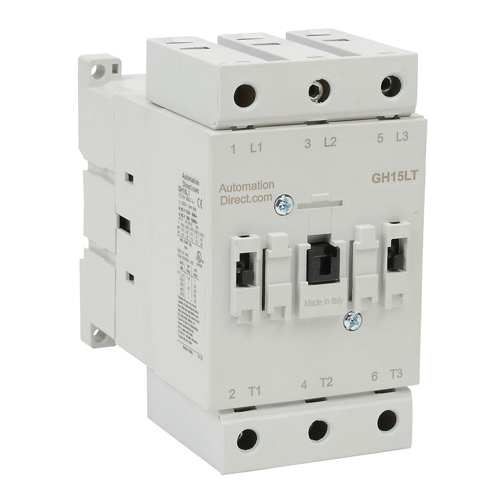 GH15LT-3-00A - AutomationDirect GH15 series IEC contactor, 95A, (3) N.O. power poles, 120 VAC (60Hz)/110 VAC (50Hz) coil voltage.