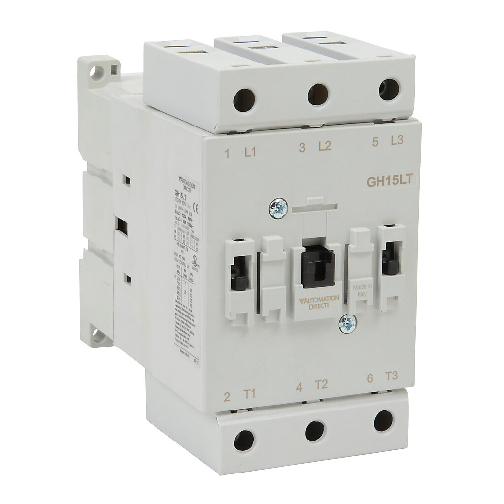 GH15LT-3-00B - AutomationDirect GH15 series IEC contactor, 95A, (3) N.O. power poles, 240 VAC (60Hz)/212 VAC (50Hz) coil voltage.