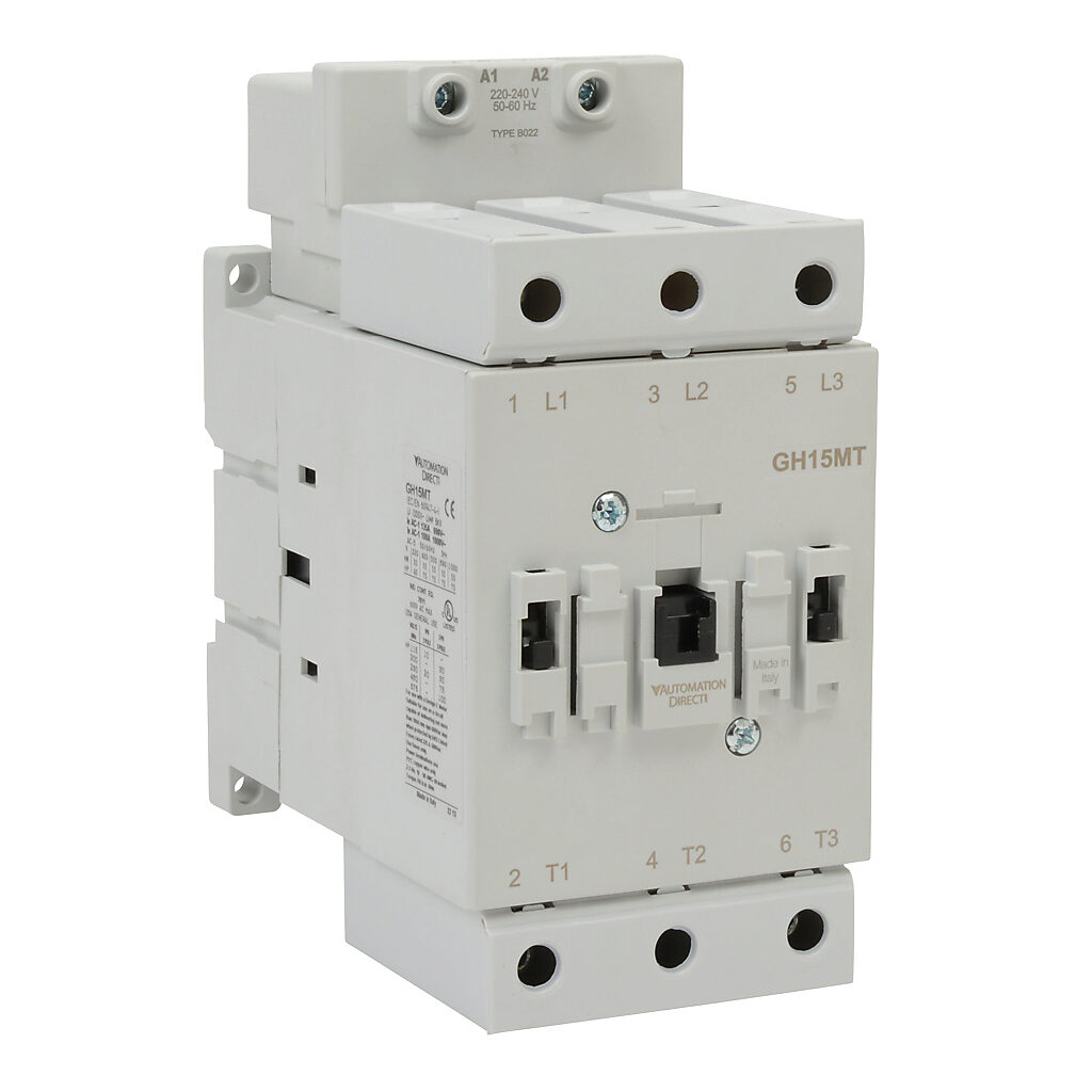 GH15MT-3-00B - AutomationDirect GH15 series IEC contactor, 110A, (3) N.O. power poles, 240 VAC (60Hz)/220 VAC (50Hz) coil voltage.