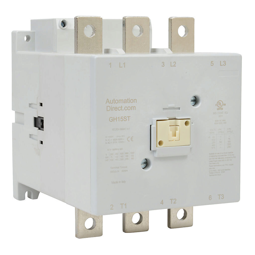 GH15ST-3-00A - AutomationDirect GH15 series IEC contactor, 260A, (3) N.O. power poles, 120 VAC (60Hz)/110 VAC (50Hz)/110 VDC coil voltage.