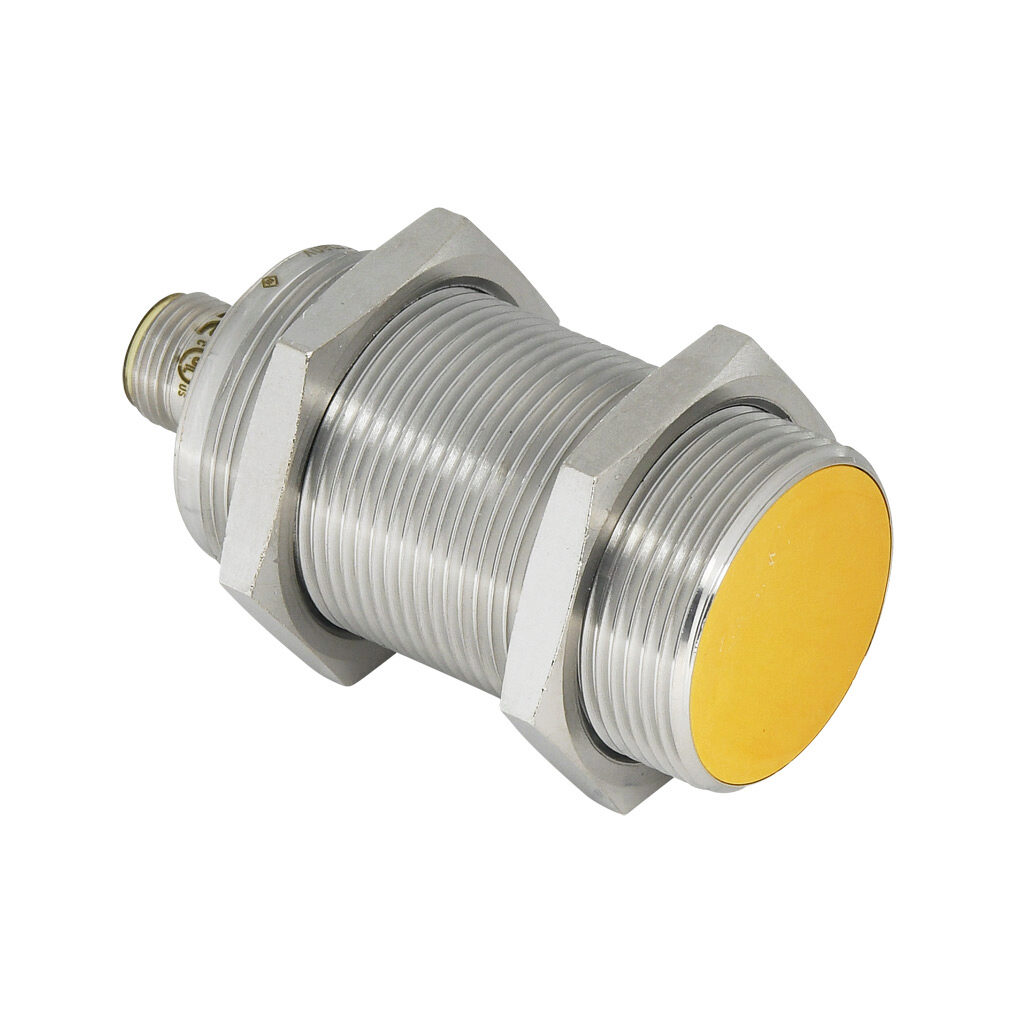 GI855S - ifm efector inductive proximity sensor, tubular, 30mm diameter x 65mm body, bronze-plated brass housing, PNP, (1) pair OSSD, >14.5mm enable zone, flush, IP65 IP67 IP68 IP69K, 4-pin M12 quick-disconnect.