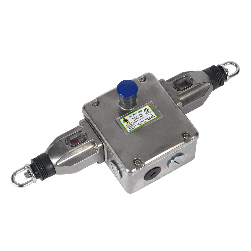 GLHD-SS-145026 - IDEM safety switch, cable-pull interlock, with reset, 250m maximum pull cable length, dual head, (4) N.C. safety output(s), (2) N.O. monitoring output(s), 316 stainless steel body, (4) 1/2in NPT cable entries.